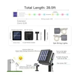 suddus Paquete de 2 tiras de luces solares de 33 pies_4