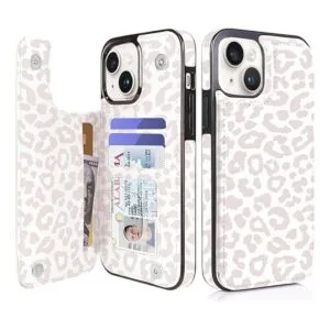 uCOLOR Funda tipo cartera de leopardo beige compatible con_1