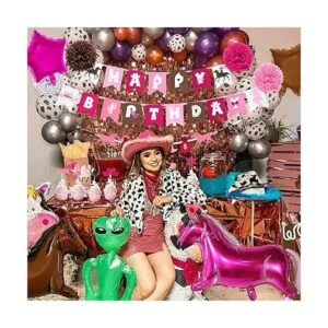 Decoración de fiesta de cumpleaños rosa vaquera_5