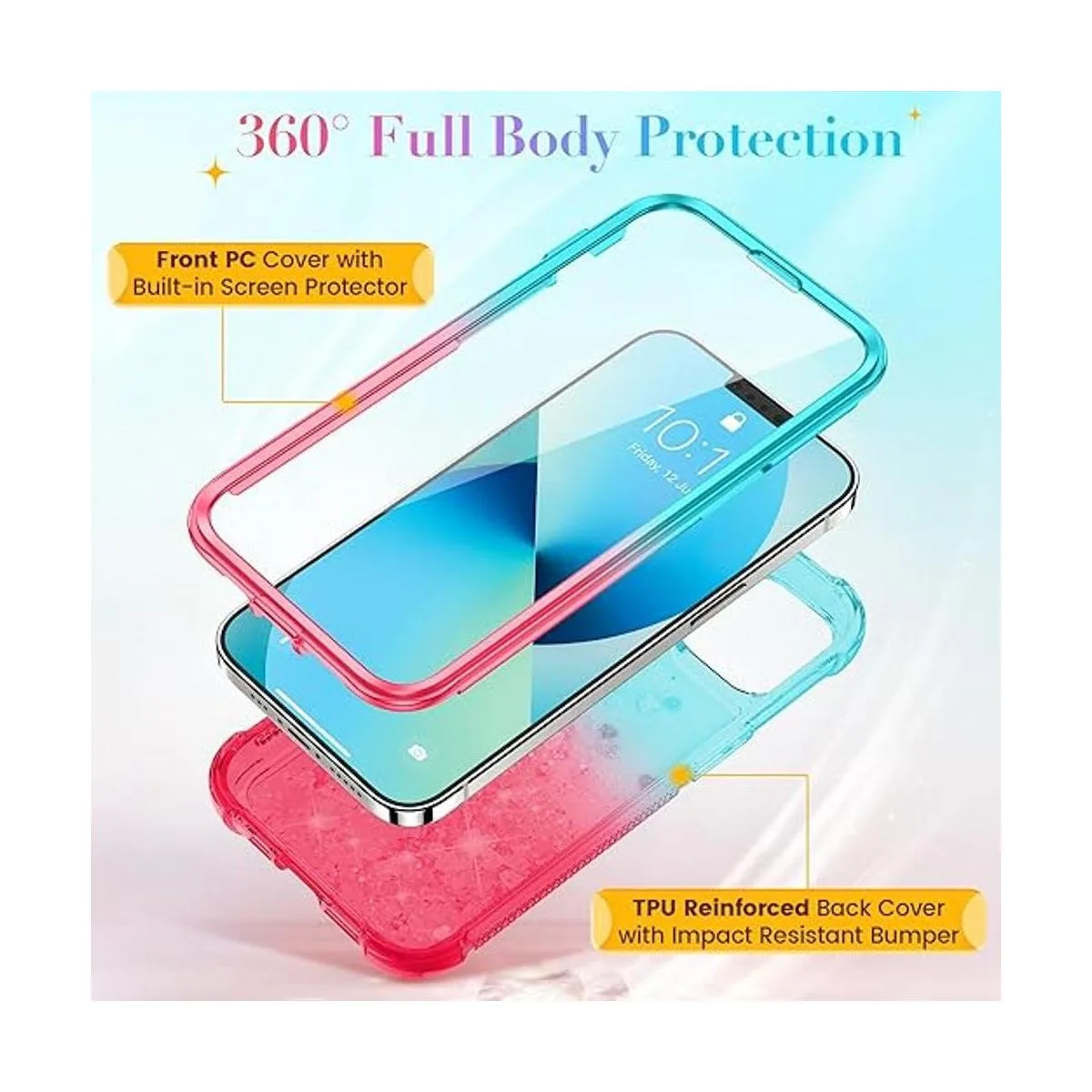 Ruky Funda compatible con iPhone 13 con purpurina funda_3