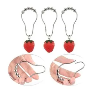 Decorative Strawberry Shower Curtain Hooks for Bathroom_3