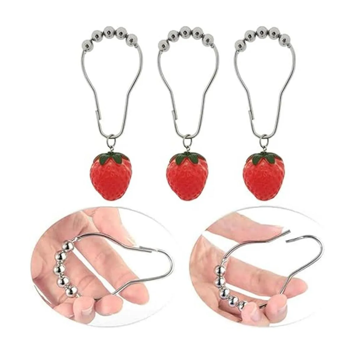 Decorative Strawberry Shower Curtain Hooks for Bathroom_3