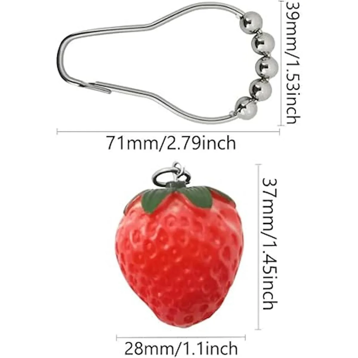 Decorative Strawberry Shower Curtain Hooks for Bathroom_2