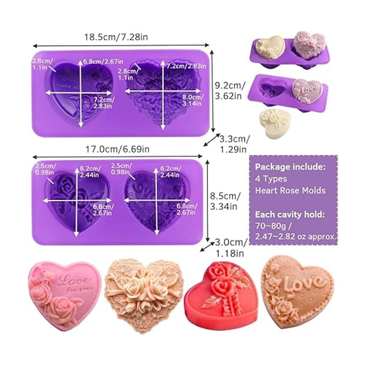 Molde de silicona con forma de corazón rosa 4 tipos de_2