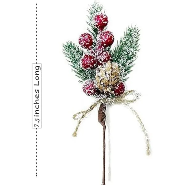 LEBERY 8 piezas de bayas de Navidad tallos rojos de pino_7