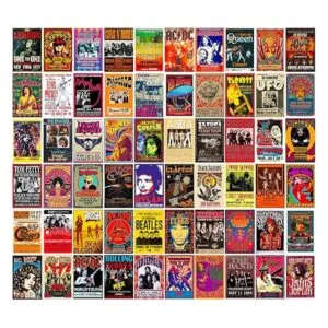 Woonkit 60 pósteres vintage de banda de rock para estética_1