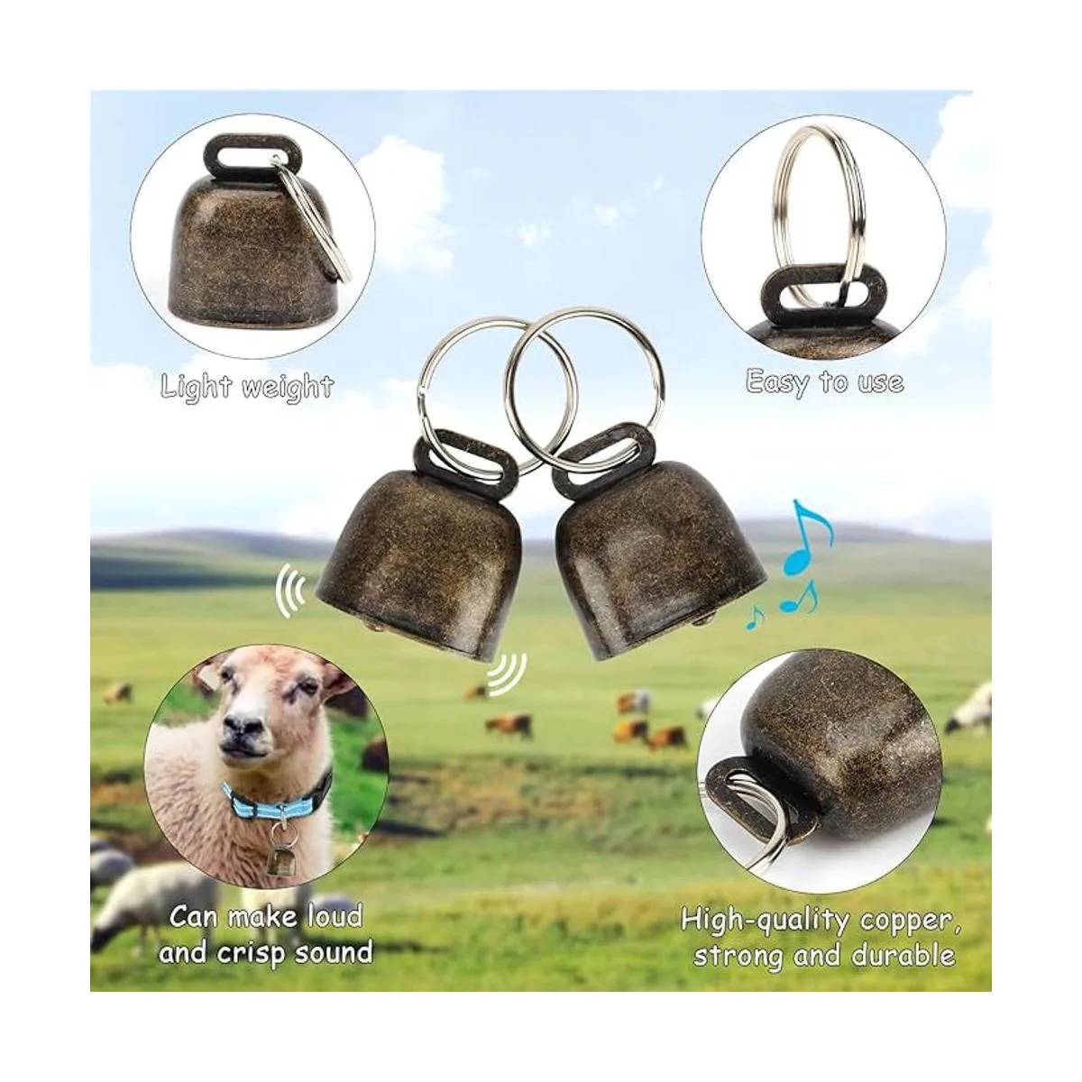 GINDOOR 5 Pack Reflective Goat Collars with Bells Cow_3