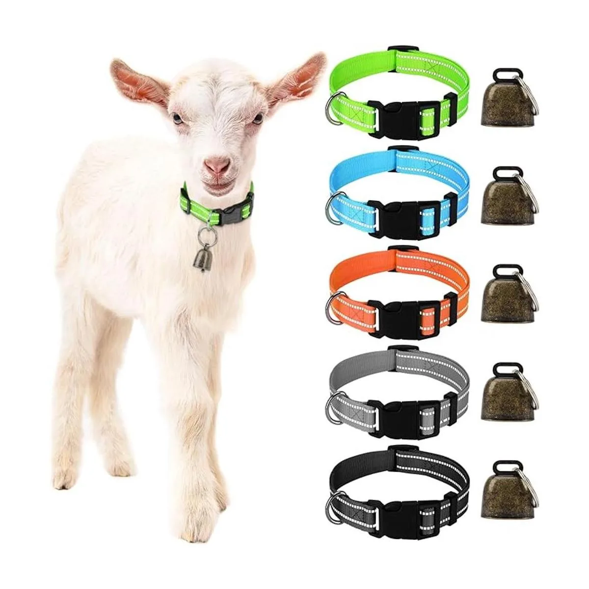 GINDOOR 5 Pack Reflective Goat Collars with Bells Cow_1