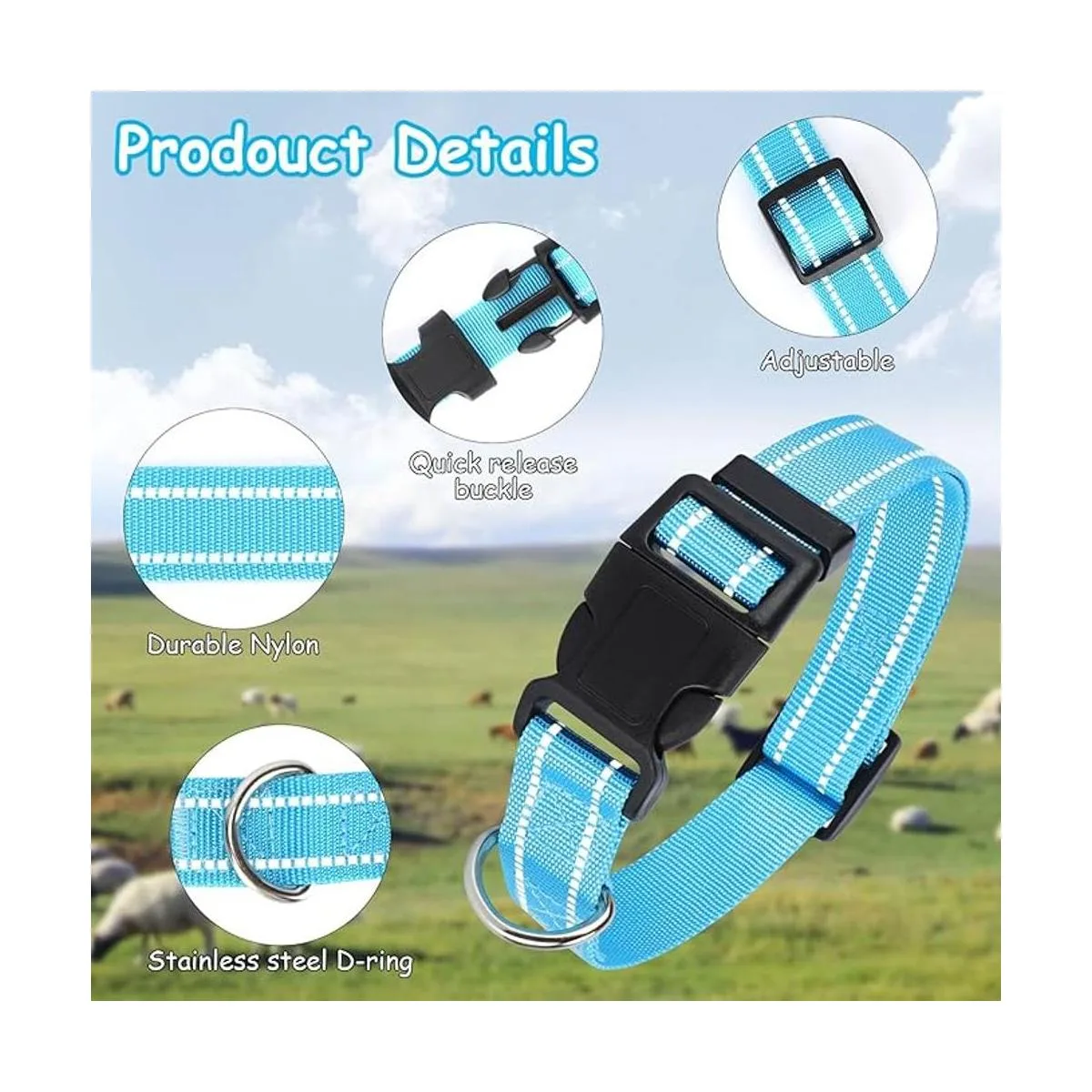 GINDOOR 5 Pack Reflective Goat Collars with Bells Cow_4