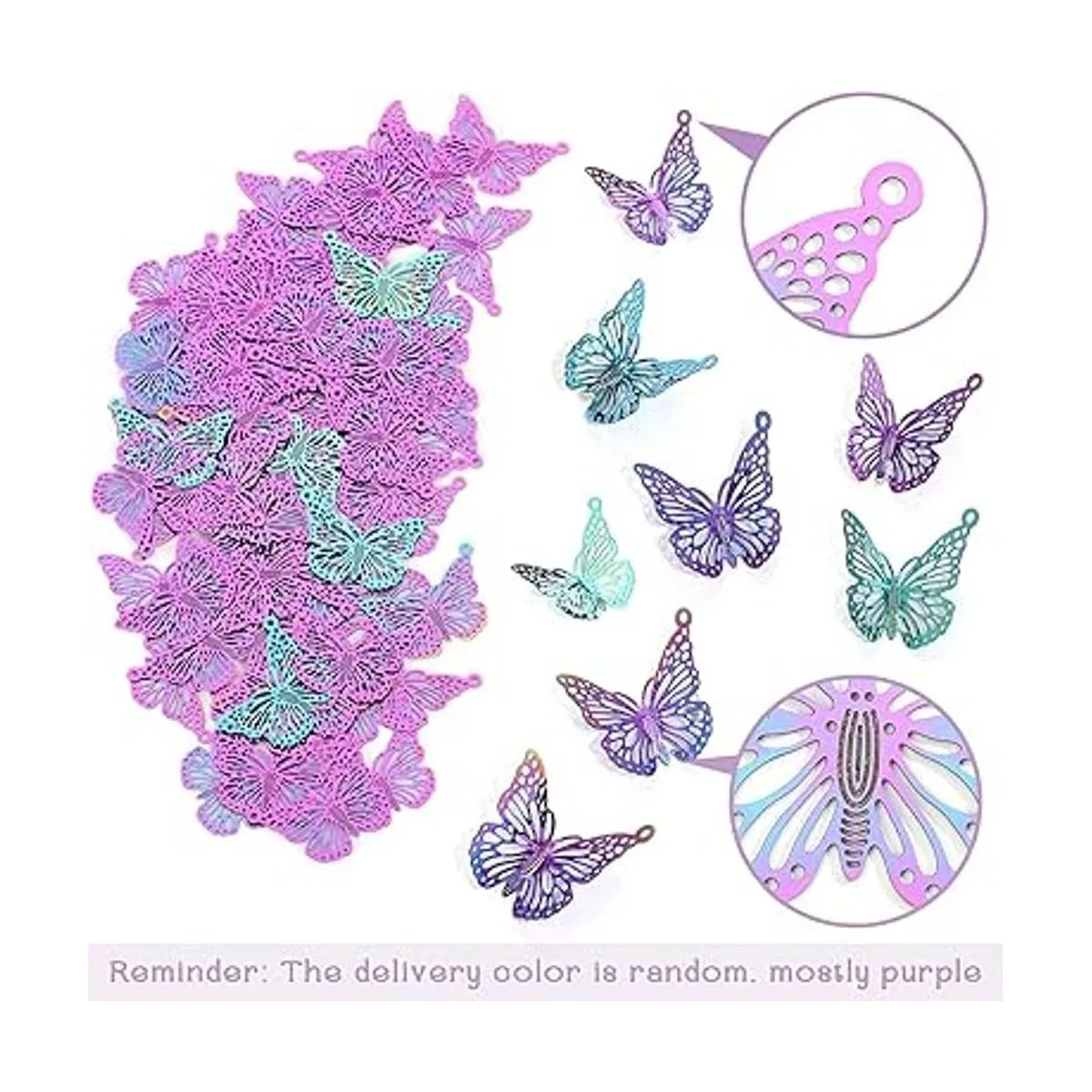 Coume 100 dijes de filigrana de mariposa de acero_4