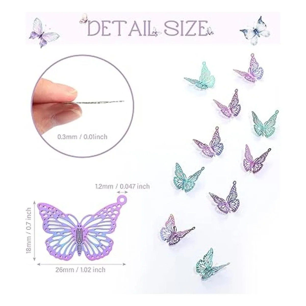 Coume 100 dijes de filigrana de mariposa de acero_2