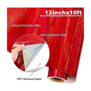 GIRAFVYINL Rollo de vinilo holográfico rojo de 12 x 10_4