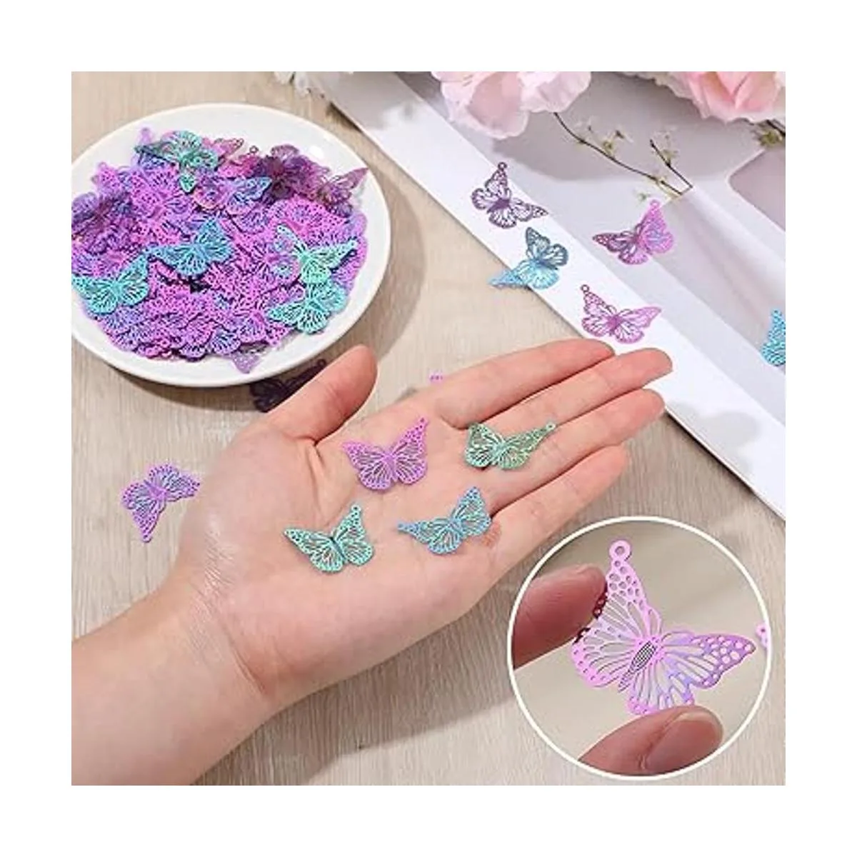 Coume 100 dijes de filigrana de mariposa de acero_3