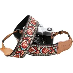 Correa de cámara bordada vintage roja Correa de cámara_1