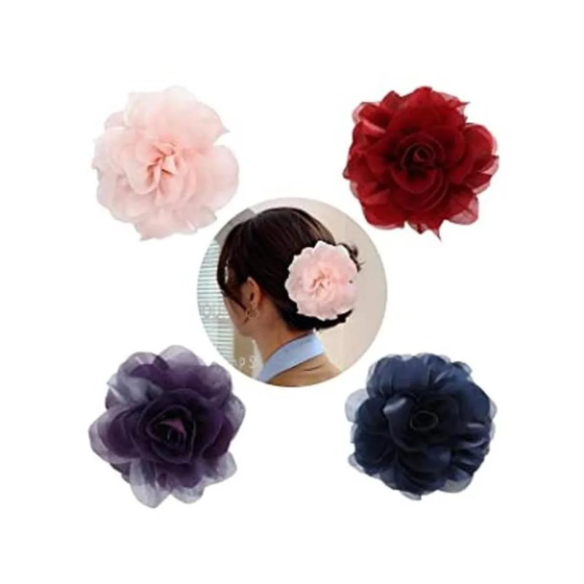 Cinaci 4 unidades de gasa grande rosa flor arco plástico_1