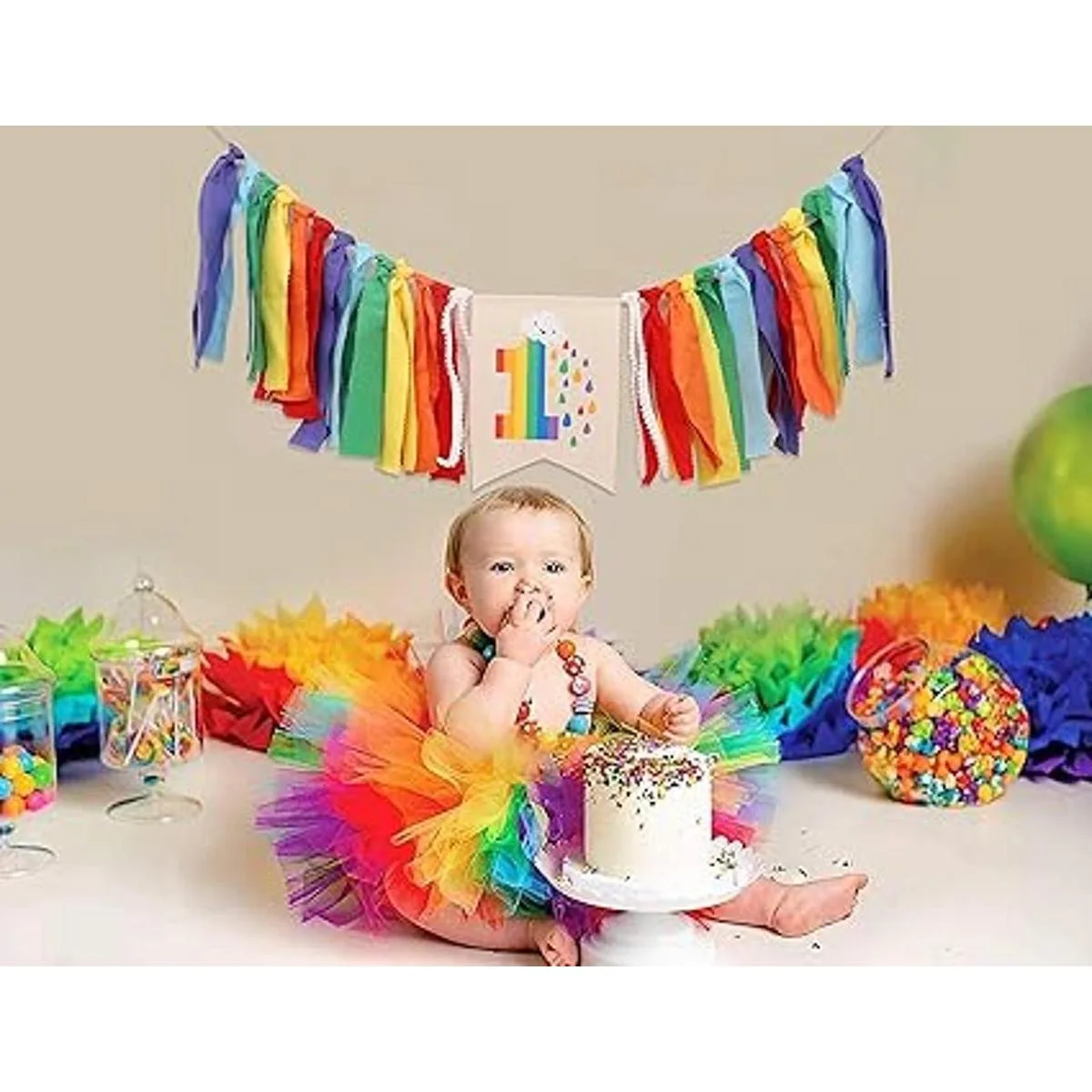 Banner para silla alta con temática de arco iris pancarta_5