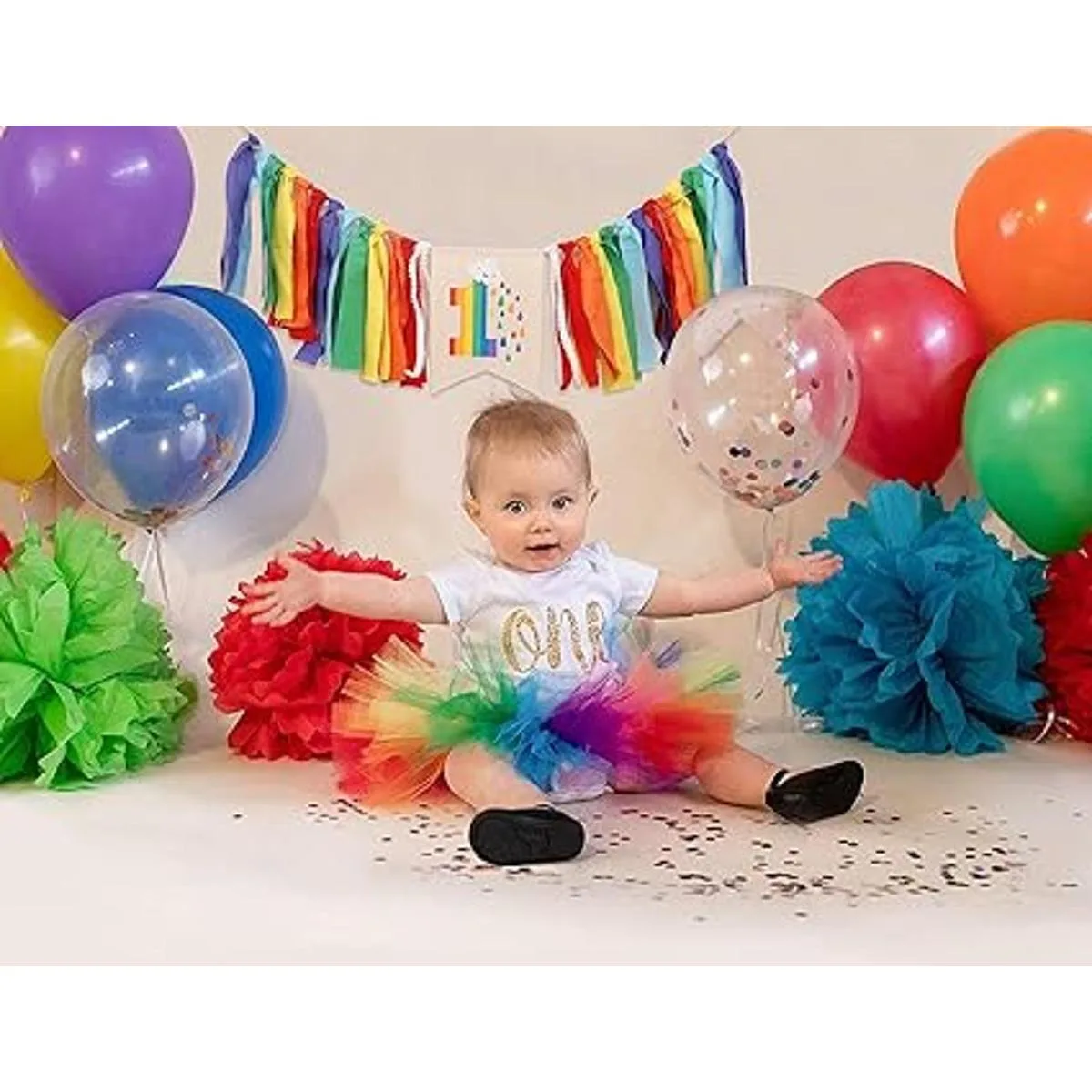 Banner para silla alta con temática de arco iris pancarta_4