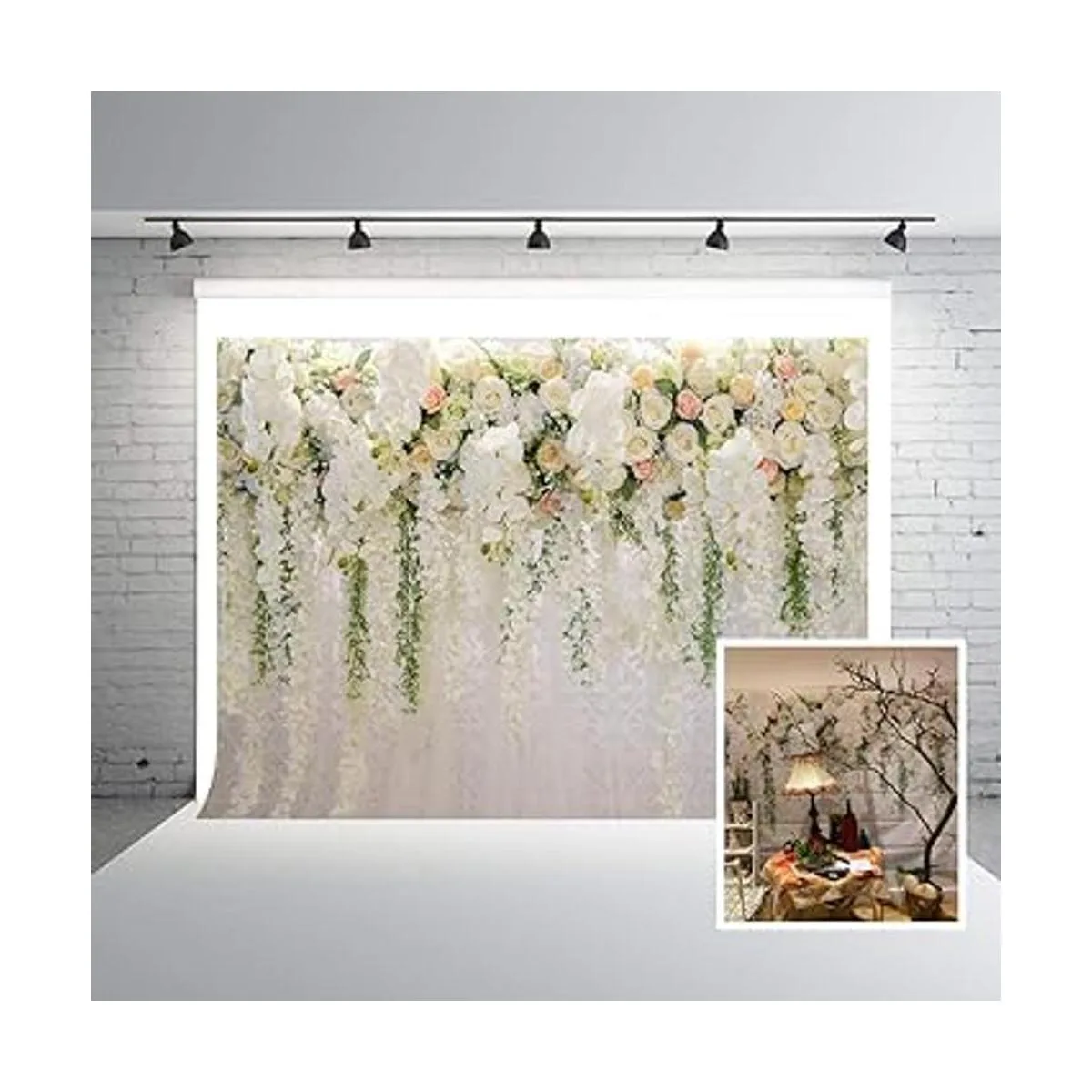 FiVan Telón de fondo con flor glicina en blanco y verde_2