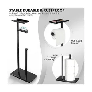 CISILY Soporte para papel higiénico negro con estante para_3