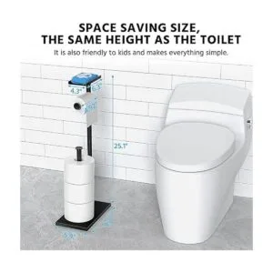 CISILY Soporte para papel higiénico negro con estante para_5