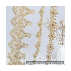 IDONGCAI Ribete de encaje dorado con apliques bordados_3