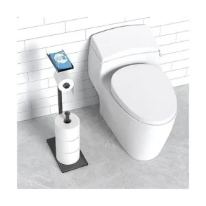 CISILY Soporte para papel higiénico negro con estante para_6