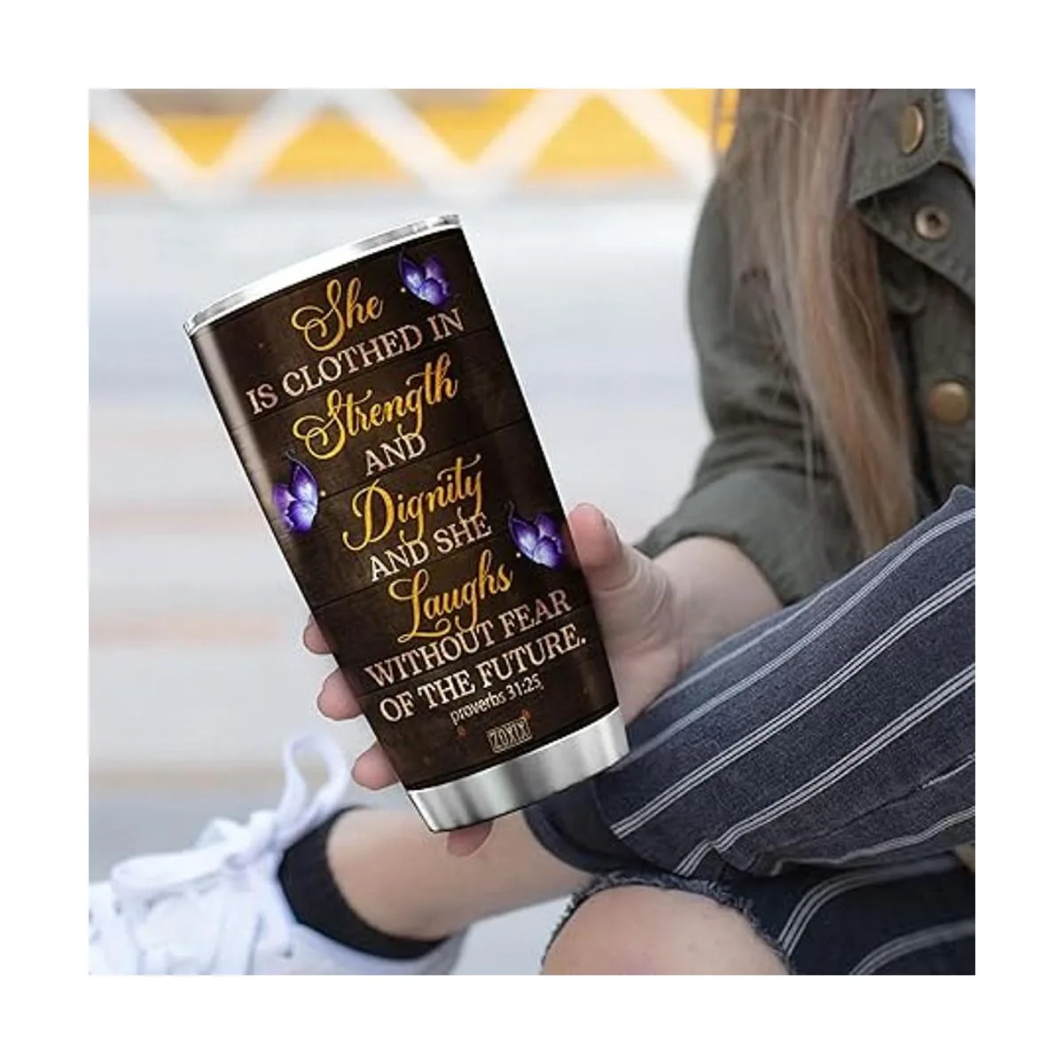 ZOXIX Vaso de girasol con cita motivacional She Laughs_4