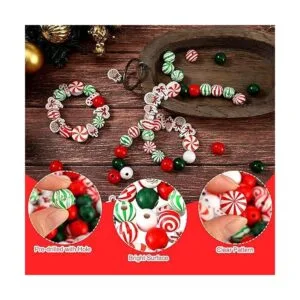 200 Pcs Christmas Wooden Beads Candy Cane Wood Beads Xmas_5