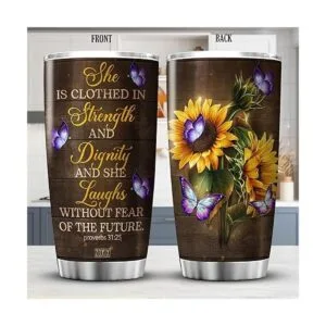 ZOXIX Vaso de girasol con cita motivacional She Laughs_2