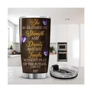 ZOXIX Vaso de girasol con cita motivacional She Laughs_5