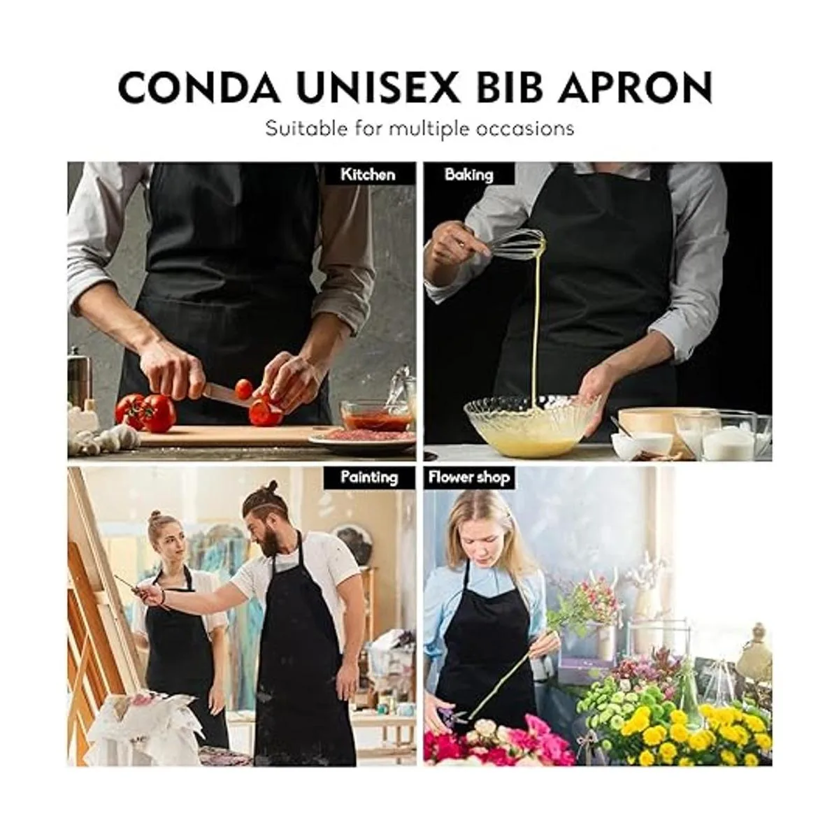 CONDA Delantales de babero 100 algodón color negro_7