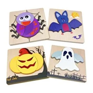 Anditoy Paquete de 4 rompecabezas de madera de Halloween_1