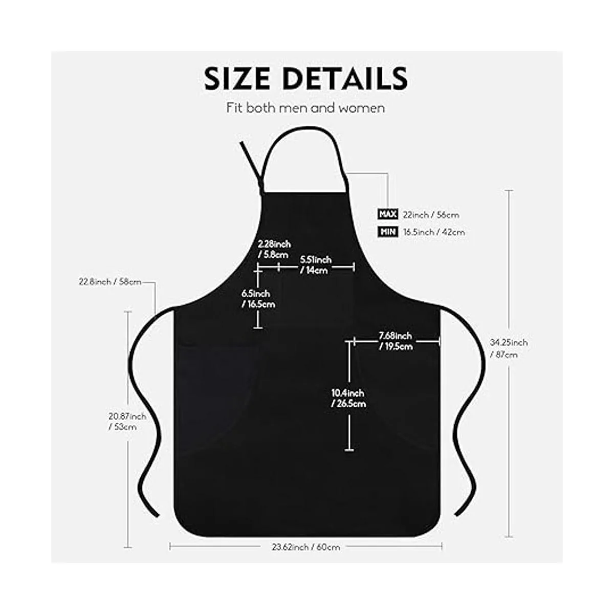 CONDA Delantales de babero 100 algodón color negro_2