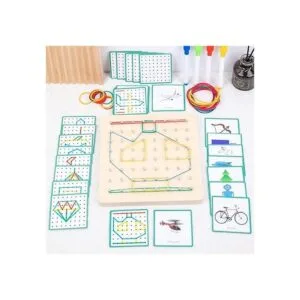 Geoboard de madera con bandas de goma juguete educativo_4