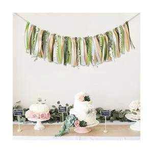 Greenery Guirnalda de cinta de oro marfil pancarta de_3