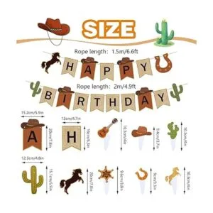 60 piezas de decoración de fiesta de cumpleaños de vaquero_3