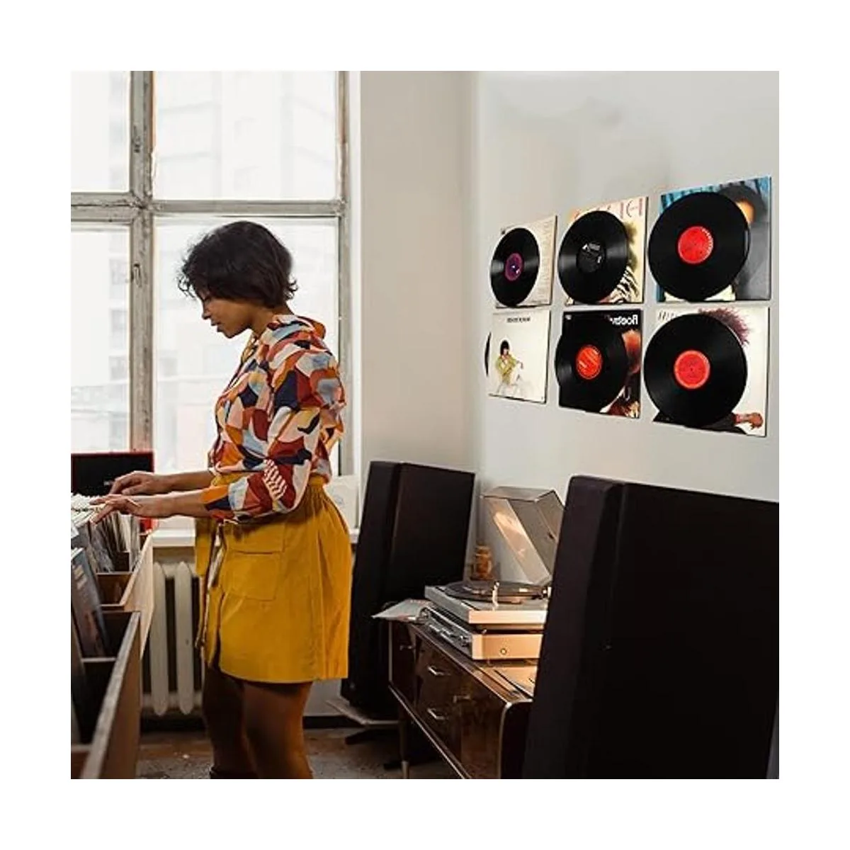 Estante de vinilo negro 6 unidades soporte de pared_6