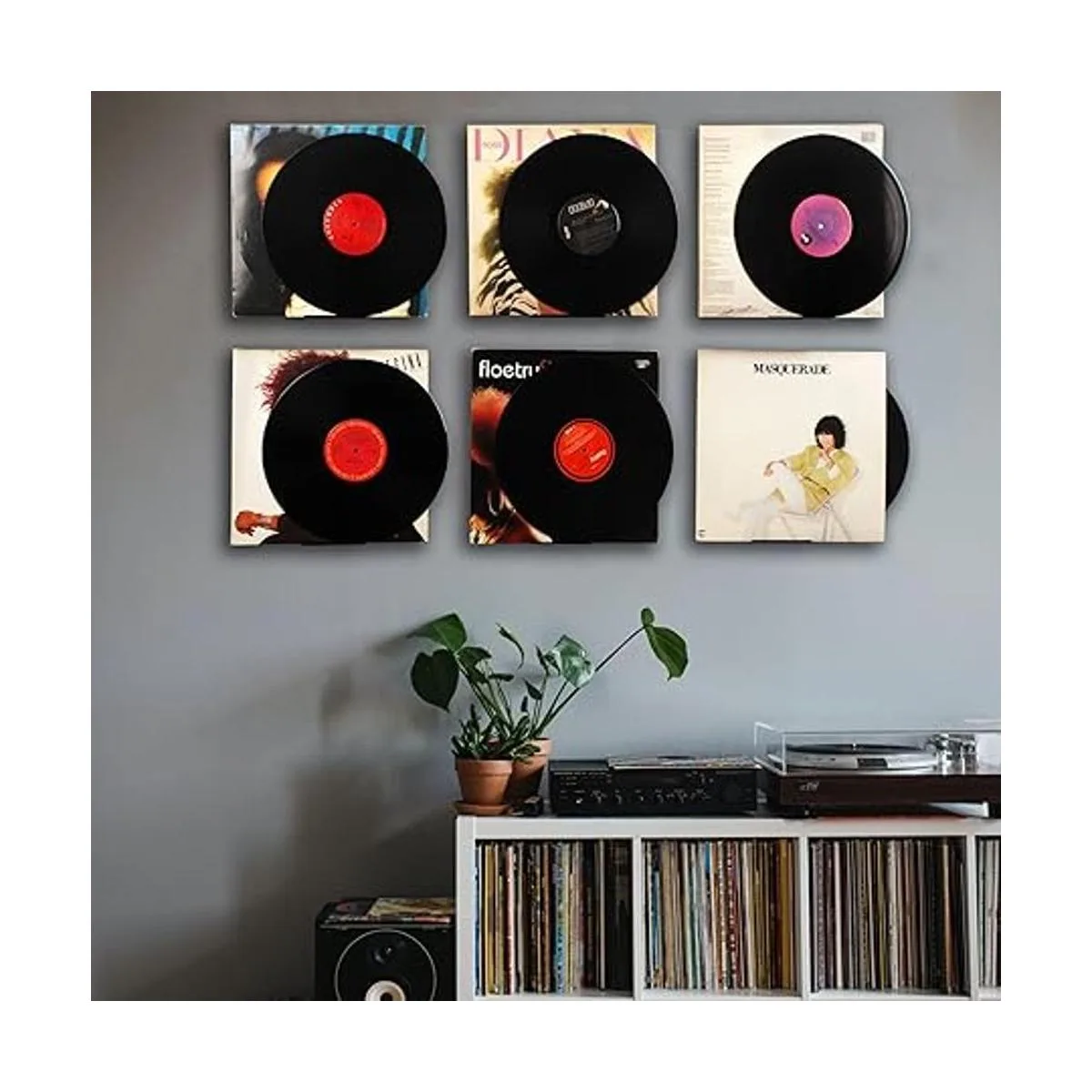 Estante de vinilo negro 6 unidades soporte de pared_5