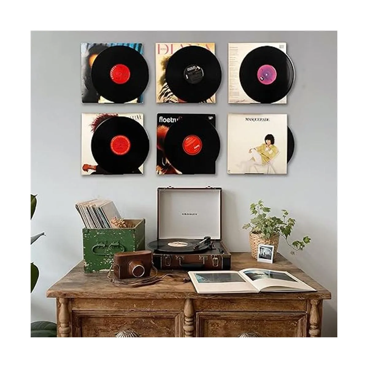 Estante de vinilo negro 6 unidades soporte de pared_4