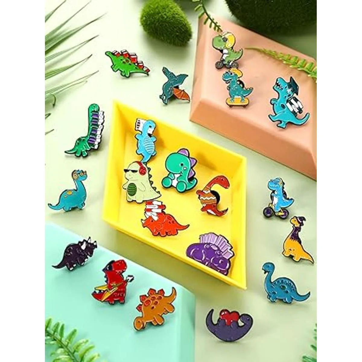 Juego de 20 broches de esmalte con diseño de dinosaurio_2