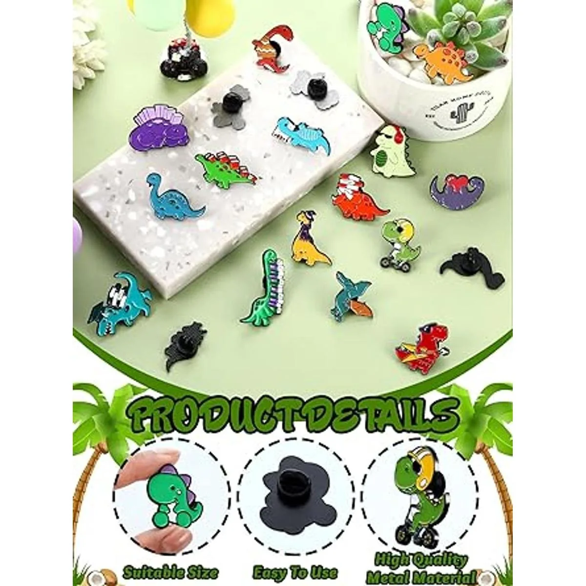 Juego de 20 broches de esmalte con diseño de dinosaurio_3