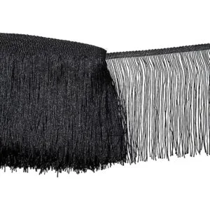 Nonmol Borde de flecos negros con borlas borde de_3