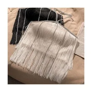 Nonmol Borde de flecos negros con borlas borde de_5