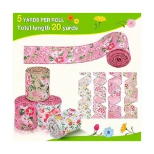 Cinta floral 4 rollos de cinta con borde con alambre_3