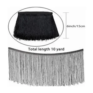 Nonmol Borde de flecos negros con borlas borde de_2