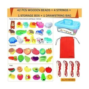 Intsinzi 46 cuentas Montessori de madera con cordones para_2