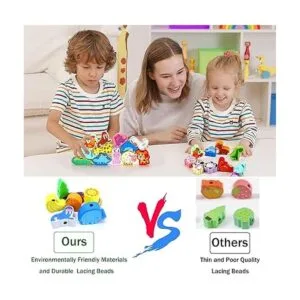 Intsinzi 46 cuentas Montessori de madera con cordones para_5