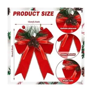 6 piezas de lazo de Navidad a cuadros con cono de pino_2