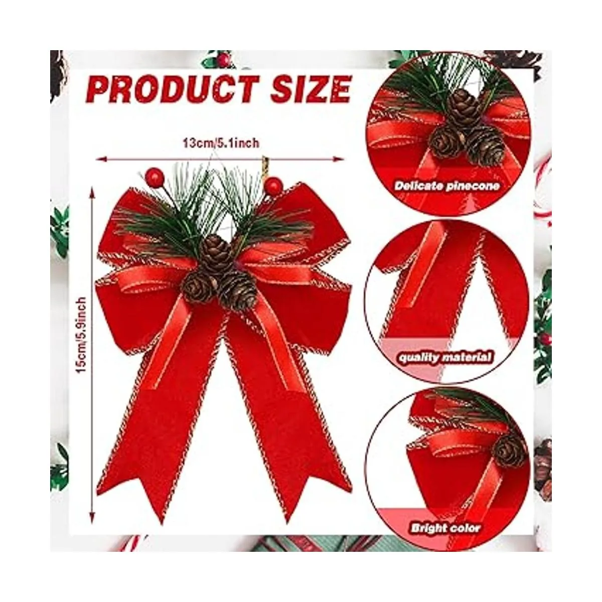 6 piezas de lazo de Navidad a cuadros con cono de pino_2