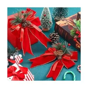 6 piezas de lazo de Navidad a cuadros con cono de pino_4